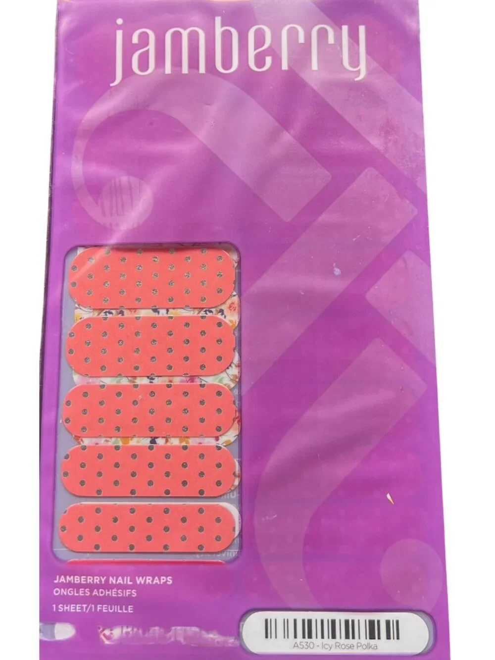 Jamberry Nail Wraps Icy Rose Polka /Sunday Brunch Floral Designs 1 Sheet Each